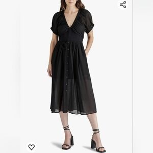 Steve Madden Tahlia Dress, Black, Smocked Waist, Size Medium, NWT